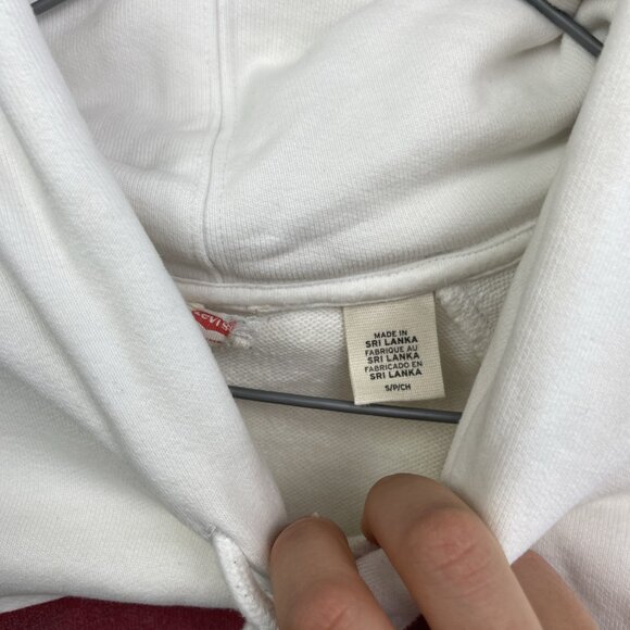 Levi’s White Hoodie Sweatshirt Hooded Levis Logo Red Unisex Small *Stained Read* - Picture 4 of 16